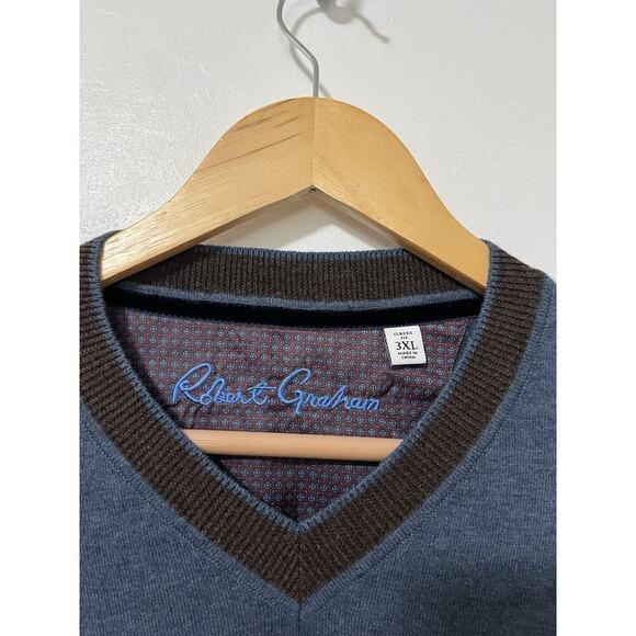 Robert Graham Mens V-Neck Merino Wool Blend Sweater Size 3XL Blue Classic Office - Picture 6 of 7